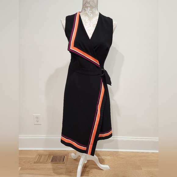 Karen Millen Black Assymetric Wrap Dress Size 6 US - Picture 1 of 14